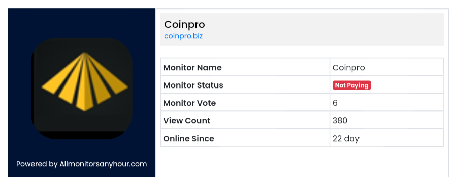 Allmonitorsanyhour.com widget for coinpro.biz
